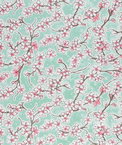 Aqua Cherry Blossoms Oilcloth Fabric