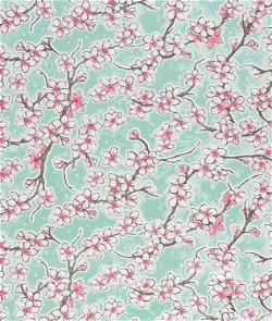 Aqua Cherry Blossoms Oilcloth