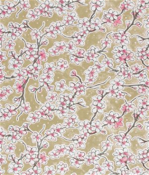 Gold Cherry Blossoms Oilcloth Fabric