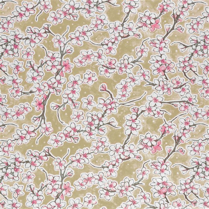 Gold Cherry Blossoms Oilcloth Fabric