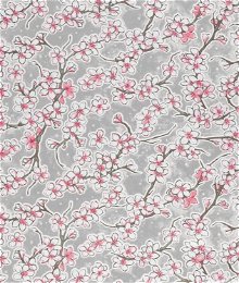 Gray Cherry Blossoms Oilcloth Fabric