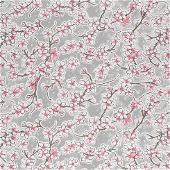 Gray Cherry Blossoms Oilcloth Fabric