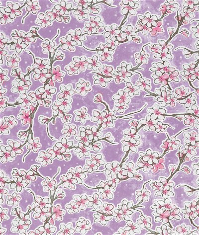 Lilac Cherry Blossoms Oilcloth Fabric