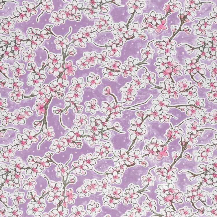 Lilac Cherry Blossoms Oilcloth Fabric