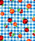 Blue Gingham Fruit Oilcloth Fabric