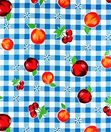 Blue Gingham Fruit Oilcloth Fabric