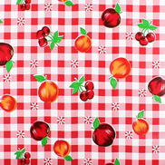 Red Gingham Fruit Oilcloth Fabric