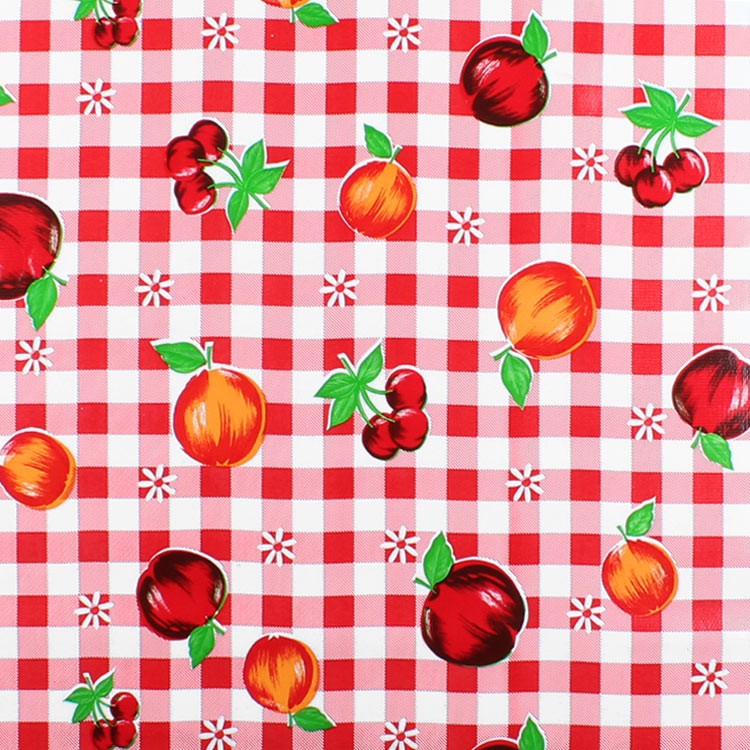 Red Gingham Fruit Oilcloth Fabric