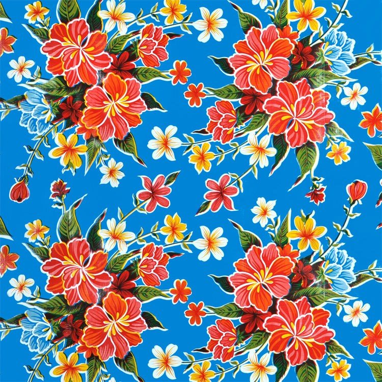 Blue Hibiscus Oilcloth Fabric