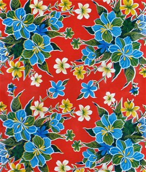 Red Hibiscus Oilcloth Fabric