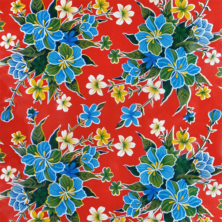 Red Hibiscus Oilcloth Fabric