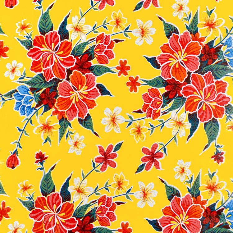 Yellow Hibiscus Oilcloth Fabric