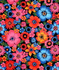 Black Lluvia de Flores Oilcloth Fabric