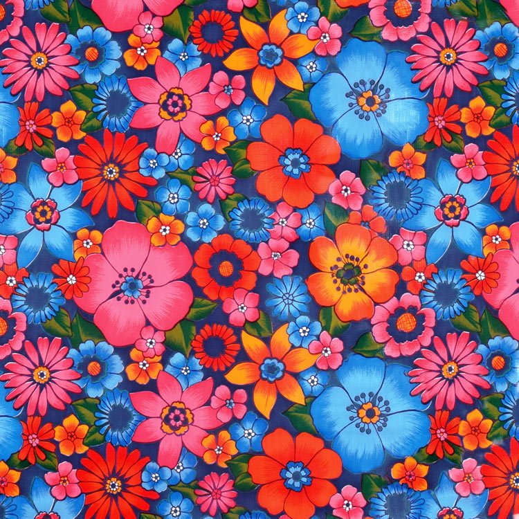 Strong Blue Lluvia de Flores Oilcloth Fabric