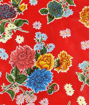 Red Mums Oilcloth Fabric
