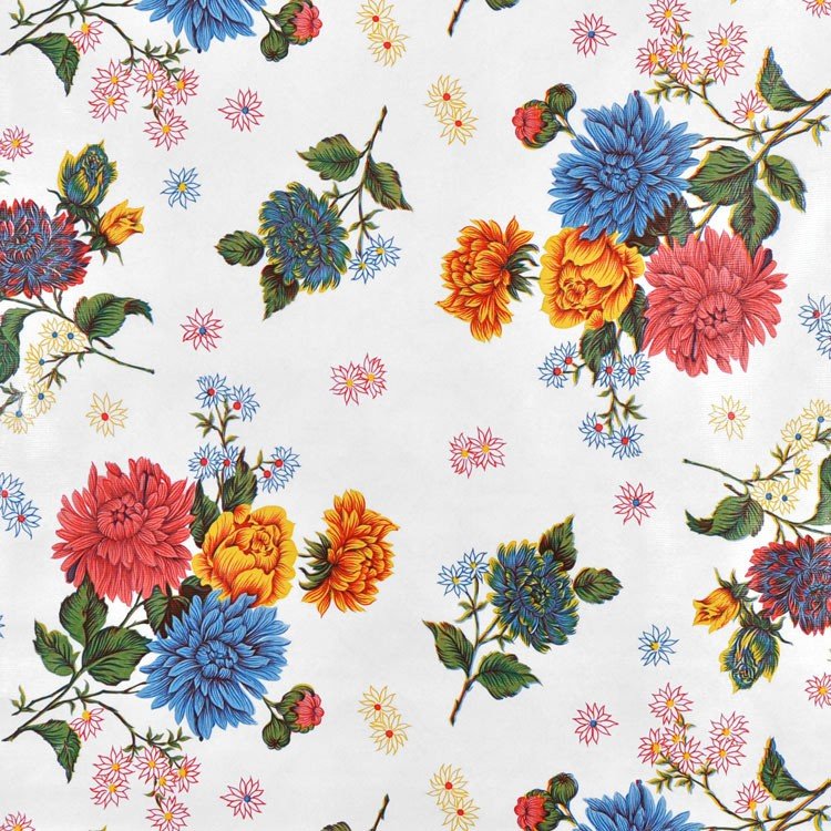 White Mums Oilcloth Fabric