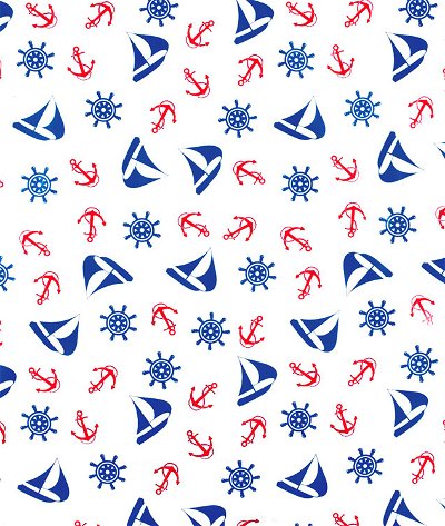 Navy Blue/Red Nautical Oilcloth Fabric