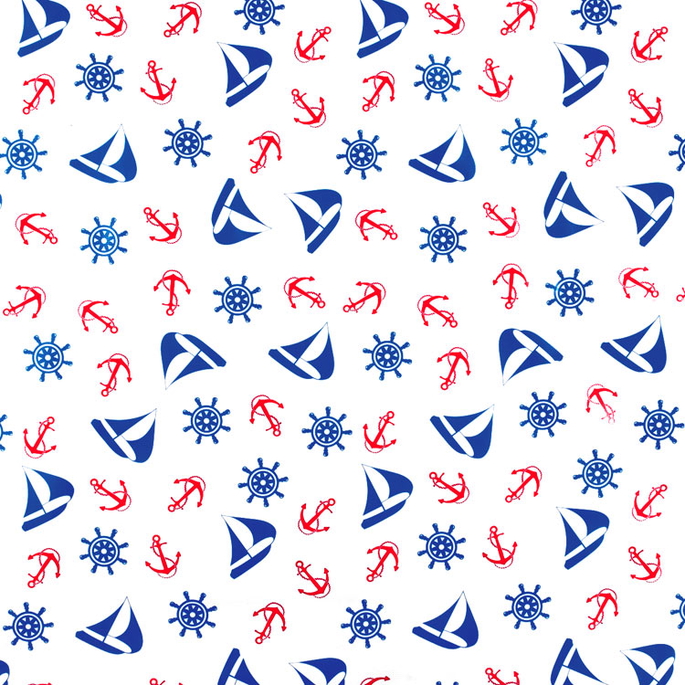 Navy Blue/Red Nautical Oilcloth Fabric image 1 of 1
