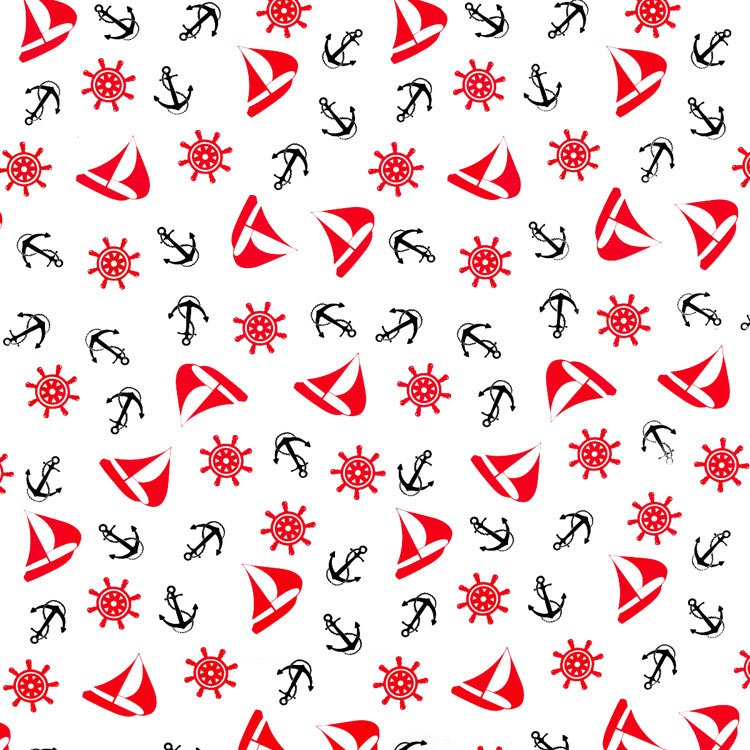Red/Black Nautical Oilcloth Fabric