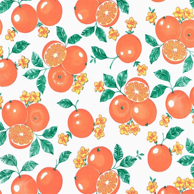 White Oranges Oilcloth Fabric