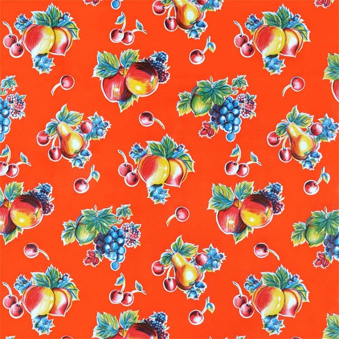 Orange Pears &amp; Apples Oilcloth Fabric
