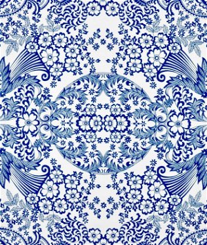 Blue Paradise Lace Oilcloth Fabric