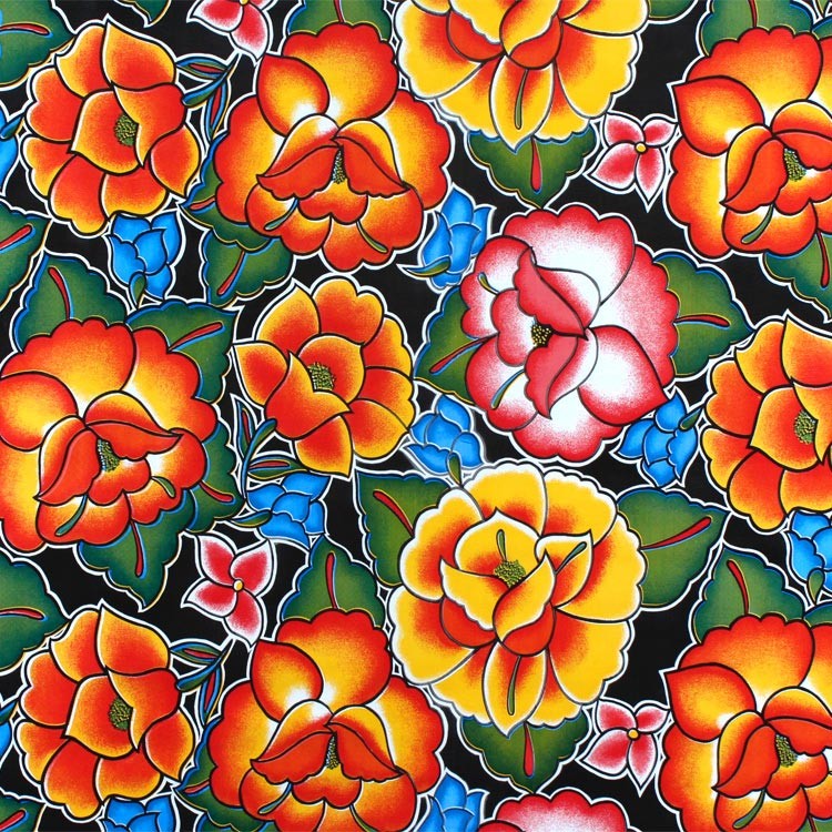 Black Tehuana Oilcloth Fabric