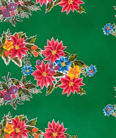 Poinsettia Bottle Green Oilcloth Fabric
