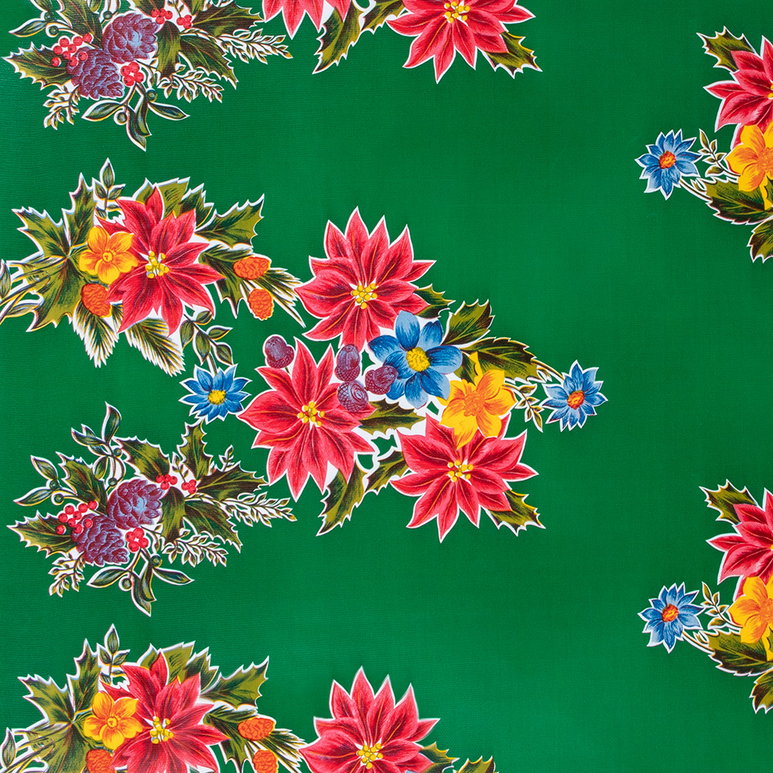 Poinsettia Bottle Green Oilcloth Fabric