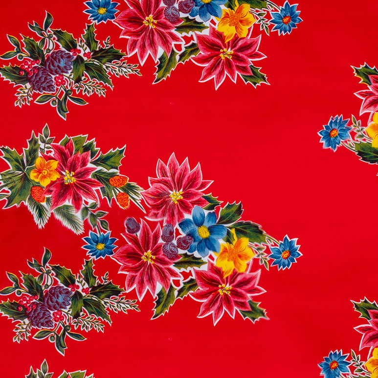 Poinsettia Red Oilcloth Fabric