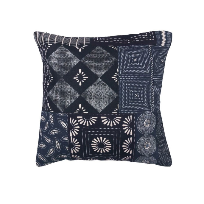 19" x 19" Kantha Patchwork Navy Decorative Pillow Cover image 2 of 2