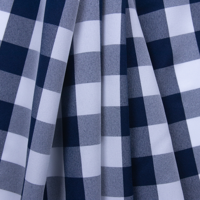 Navy Blue/White Picnic Check Poplin Fabric image 2 of 2