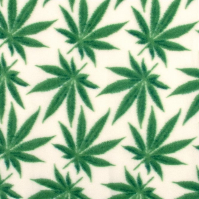 White Cannabis Polar Fleece Fabric