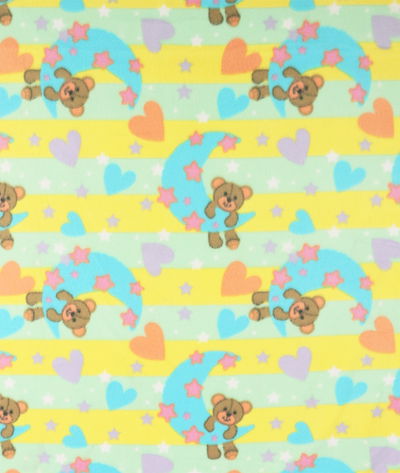 Stars Moon and Hearts Multi Polar Fleece Fabric