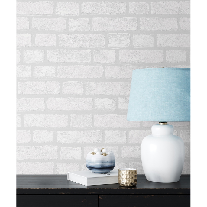 NextWall Peel &amp; Stick Vintage Brick Off-White Paintable Wallpaper image 3 of 5