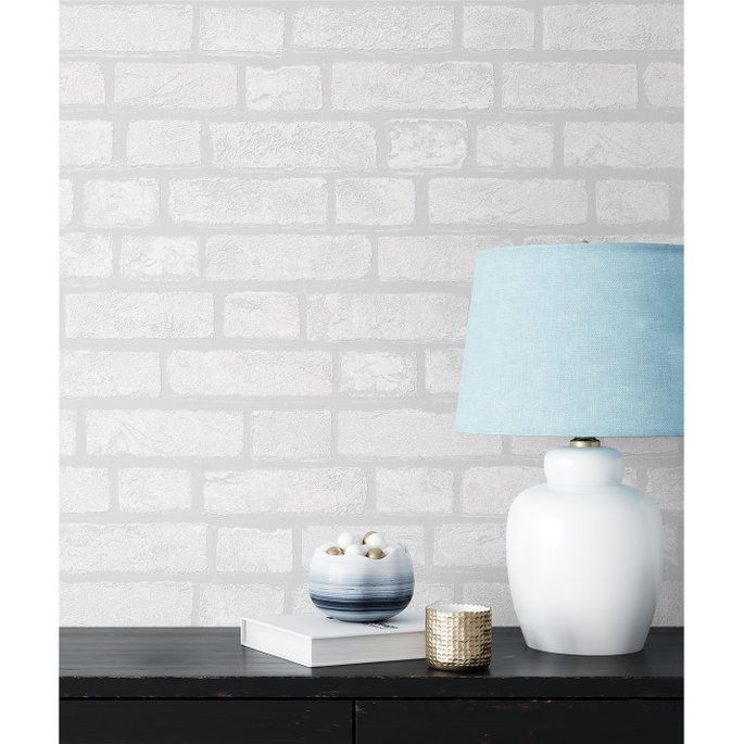 NextWall Peel &amp; Stick Vintage Brick Off-White Paintable Wallpaper image 3 of 5