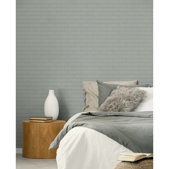 NextWall Peel &amp; Stick Rustico Faux Brick Off-White Paintable Wallpaper image 3 of 5