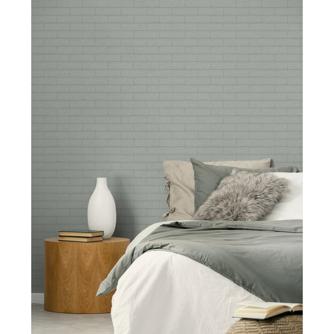 NextWall Peel &amp; Stick Rustico Faux Brick Off-White Paintable Wallpaper image 3 of 5