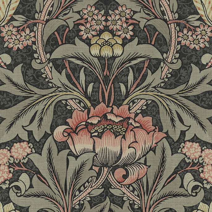 Seabrook Designs Acanthus Floral Charcoal &amp; Rosewood Prepasted Wallpaper image 1 of 4