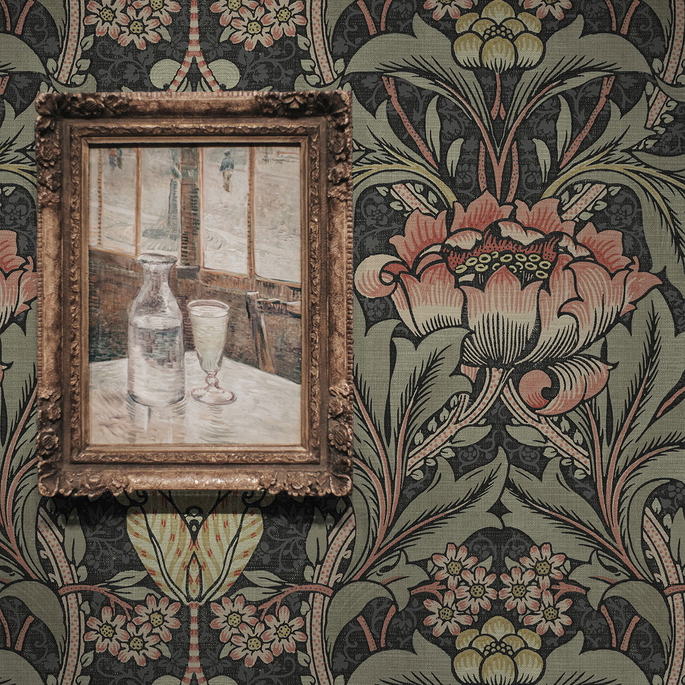 Seabrook Designs Acanthus Floral Charcoal &amp; Rosewood Prepasted Wallpaper image 4 of 4