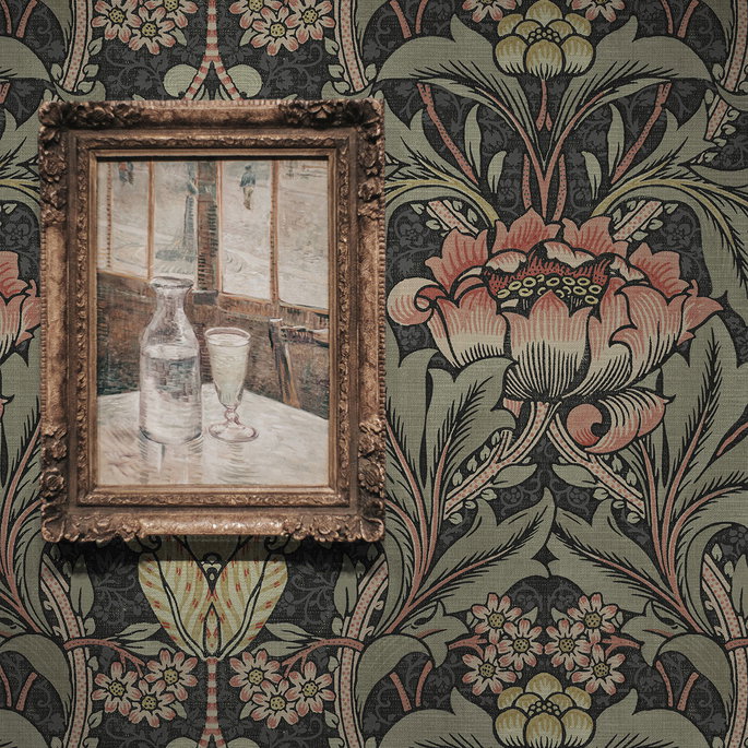 Seabrook Designs Acanthus Floral Charcoal &amp; Rosewood Prepasted Wallpaper image 4 of 4