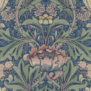 Seabrook Designs Acanthus Floral Denim Blue & Salmon Prepasted Wallpaper