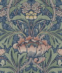 Seabrook Designs Acanthus Floral Denim Blue & Salmon Prepasted Wallpaper