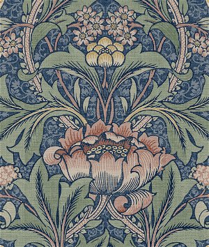 Seabrook Designs Acanthus Floral Denim Blue & Salmon Prepasted Wallpaper