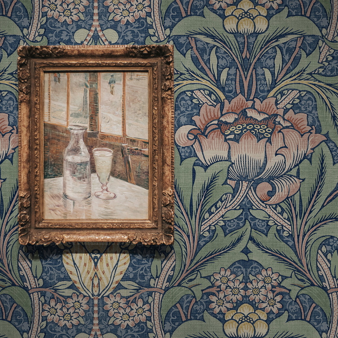 Seabrook Designs Acanthus Floral Denim Blue &amp; Salmon Prepasted Wallpaper image 4 of 4