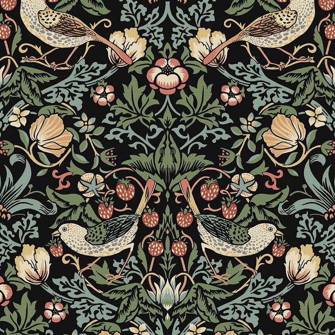 Seabrook Designs Fragaria Garden Ebony Prepasted Wallpaper image 1 of 4