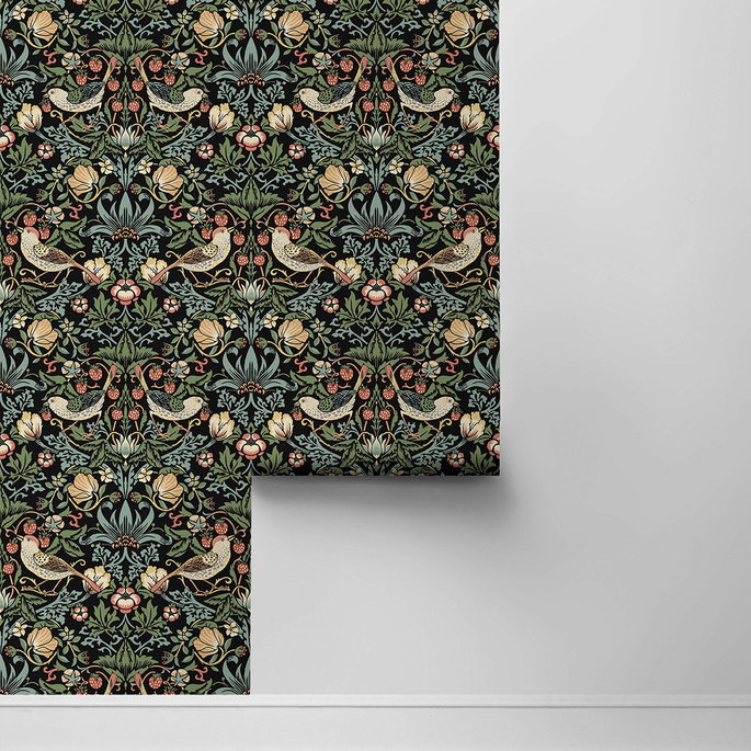 Seabrook Designs Fragaria Garden Ebony Prepasted Wallpaper image 2 of 4