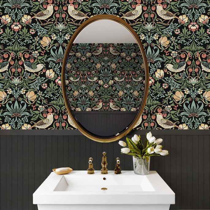 Seabrook Designs Fragaria Garden Ebony Prepasted Wallpaper image 3 of 4