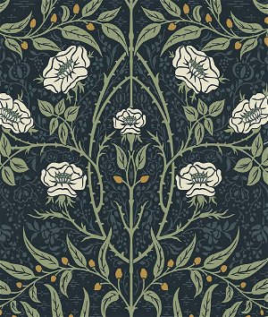 Seabrook Designs Stenciled Floral Navy & Sage Prepasted Wallpaper