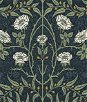 Seabrook Designs Stenciled Floral Navy & Sage Prepasted Wallpaper